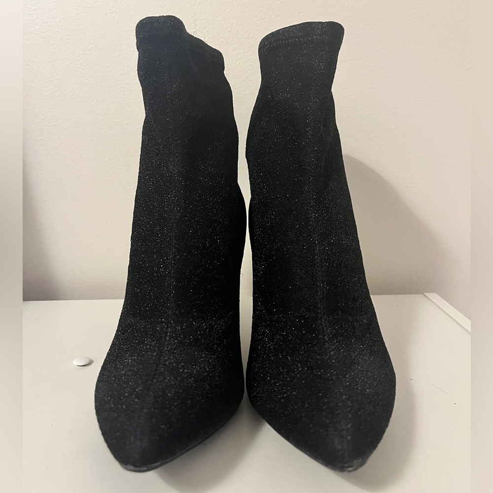 Jones New York Stretch Black Sparkle Stiletto Booties Sweater Heel